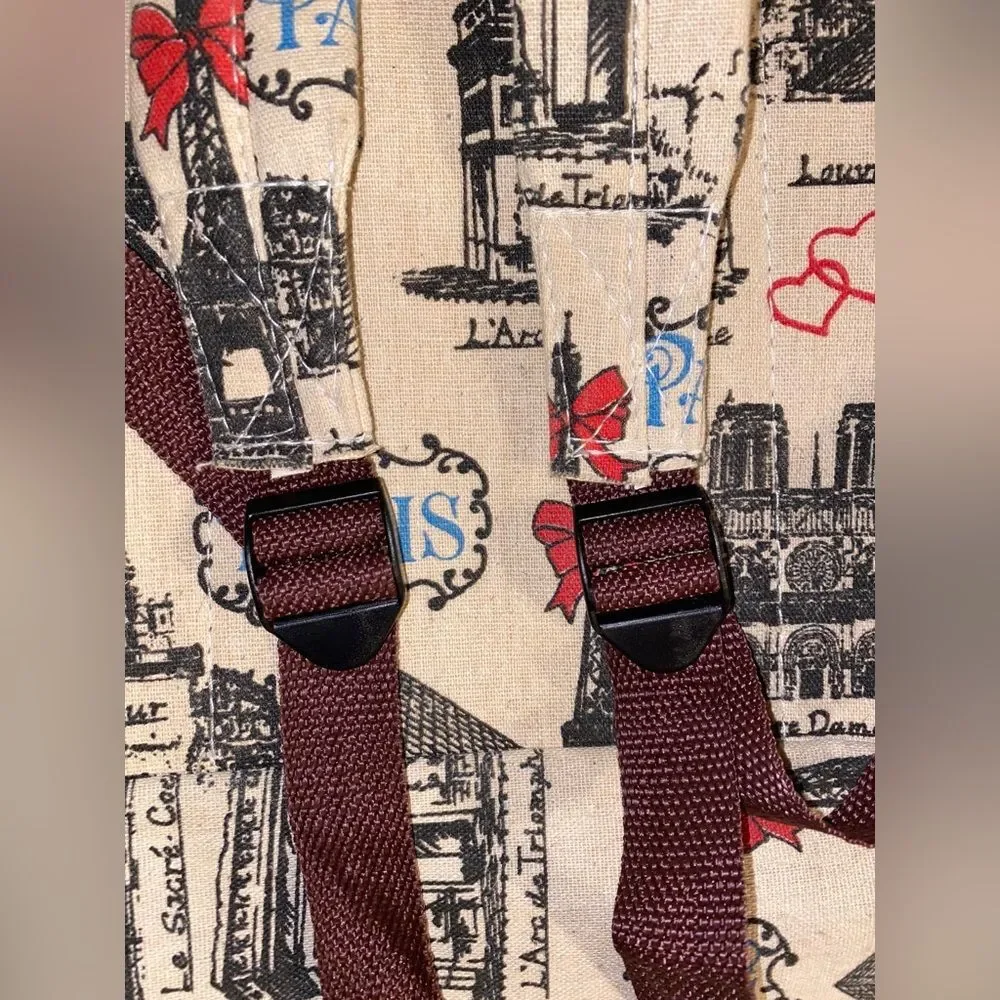 Handmade Paris Eiffel Tower French Romance Vintage Backpack With Keychain